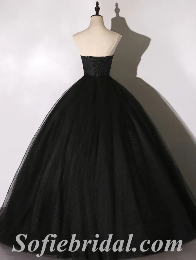 Gorgeous Black Lace And Tulle Sweetheart Sleeveless A-Line Long Prom Dresses/Ball Gown,SFPD0515