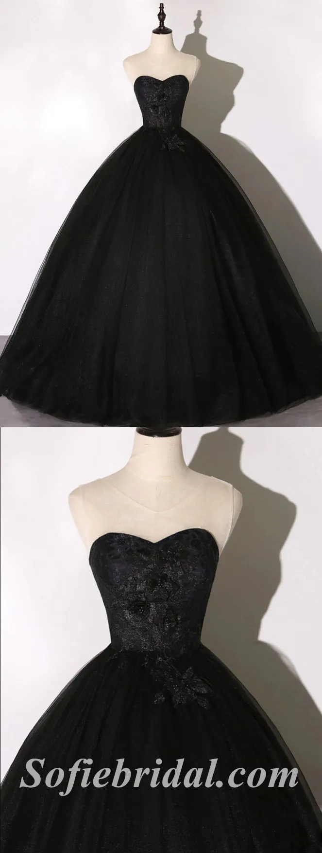 Gorgeous Black Lace And Tulle Sweetheart Sleeveless A-Line Long Prom Dresses/Ball Gown,SFPD0515