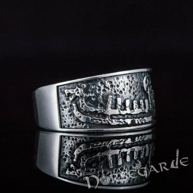 Handcrafted Drakkar Engraving Ring - Sterling Silver