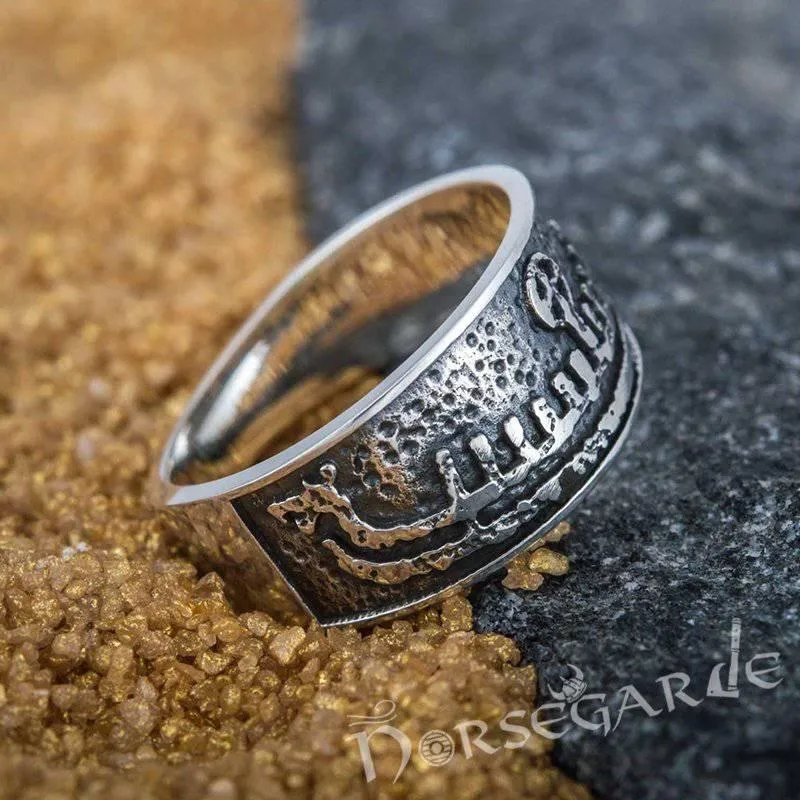 Handcrafted Drakkar Engraving Ring - Sterling Silver