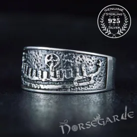 Handcrafted Drakkar Engraving Ring - Sterling Silver