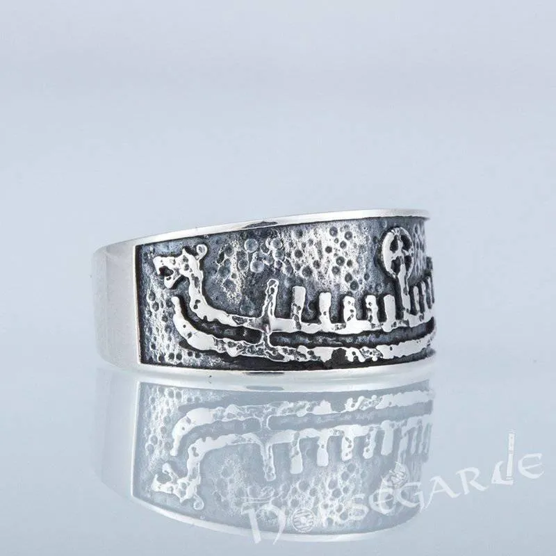 Handcrafted Drakkar Engraving Ring - Sterling Silver