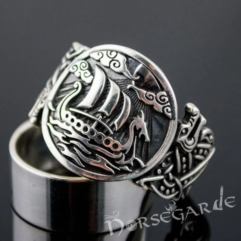 Handcrafted Drakkar Jellinge Style Ring - Sterling Silver