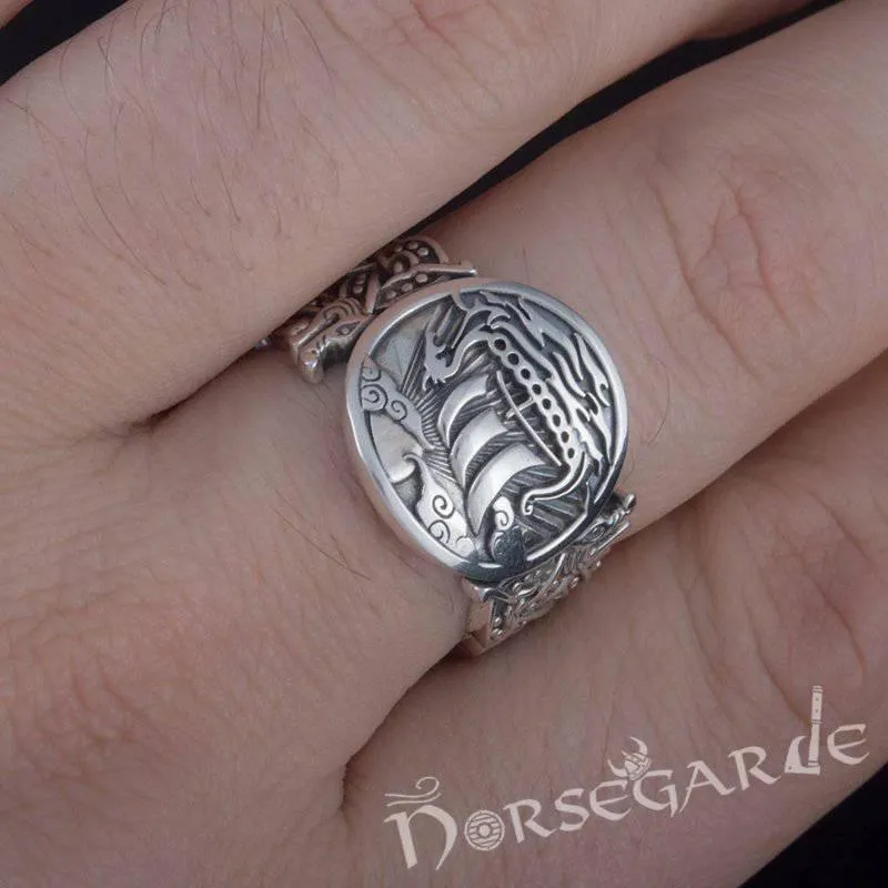 Handcrafted Drakkar Jellinge Style Ring - Sterling Silver