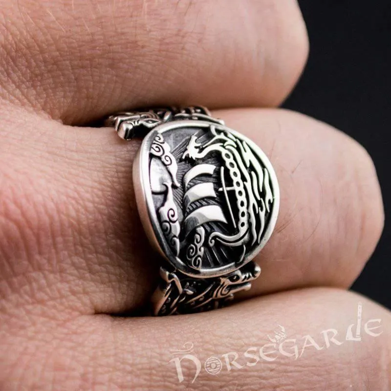 Handcrafted Drakkar Jellinge Style Ring - Sterling Silver