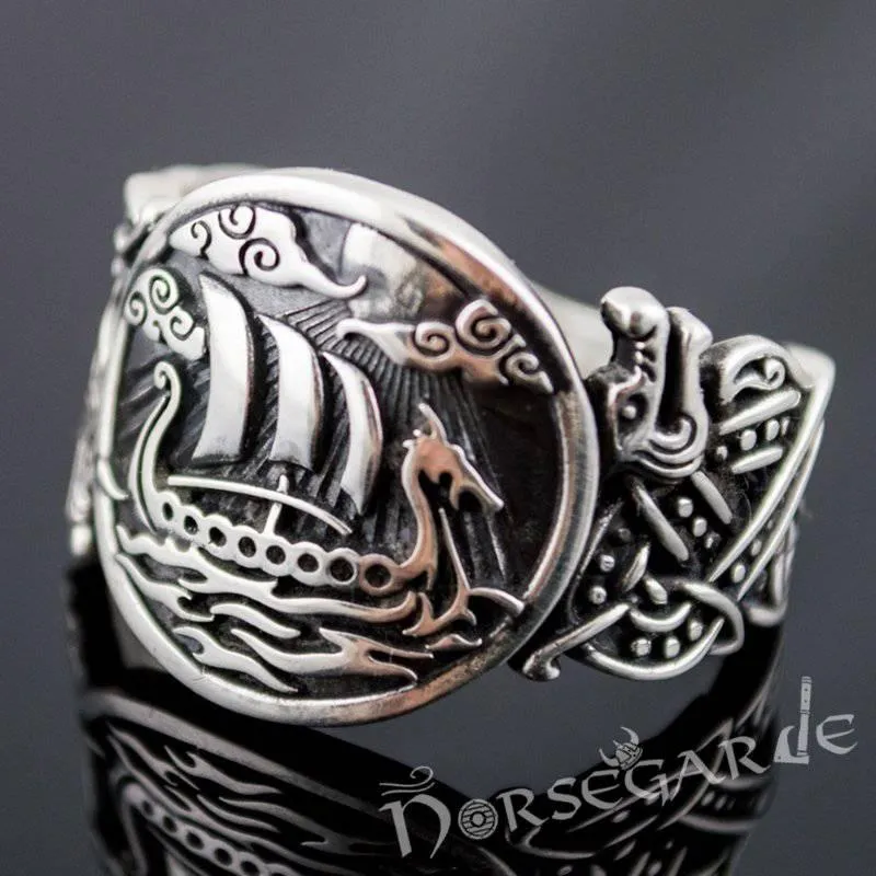 Handcrafted Drakkar Jellinge Style Ring - Sterling Silver