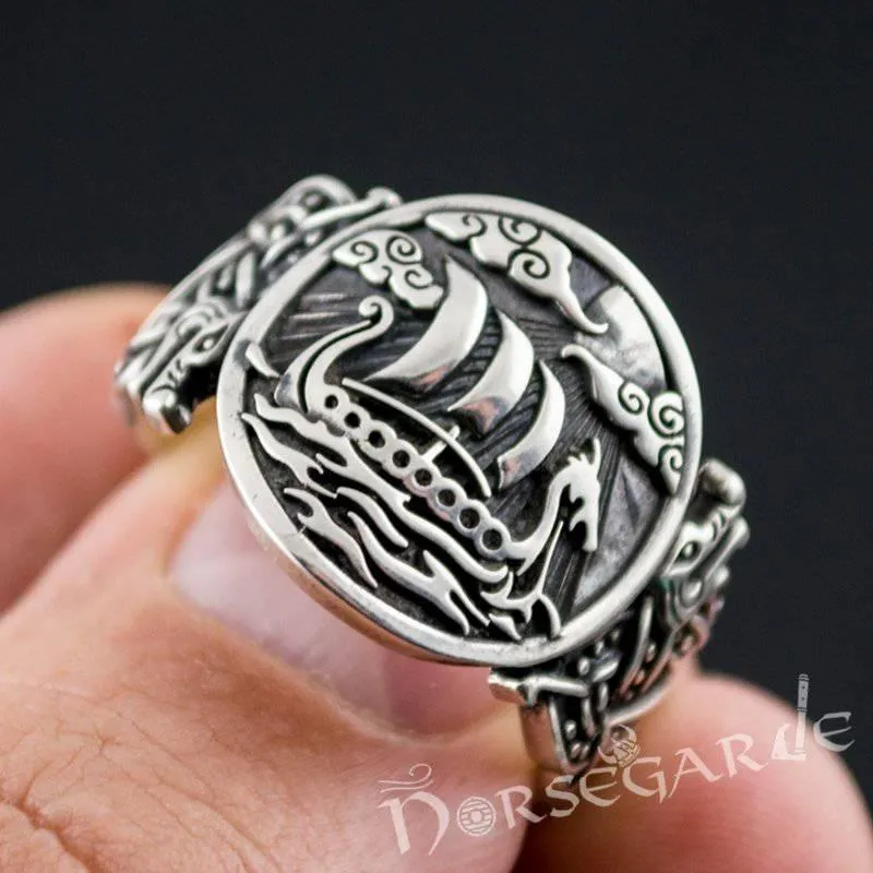 Handcrafted Drakkar Jellinge Style Ring - Sterling Silver