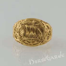 Handcrafted Urnes Style Drakkar Ring - Gold