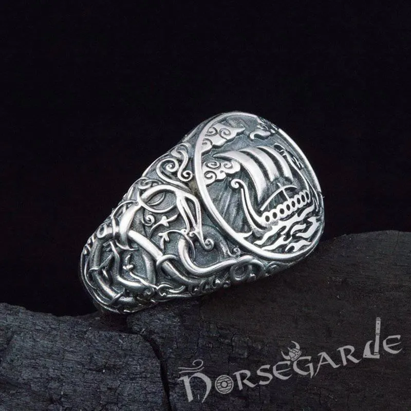 Handcrafted Urnes Style Drakkar Ring - Sterling Silver