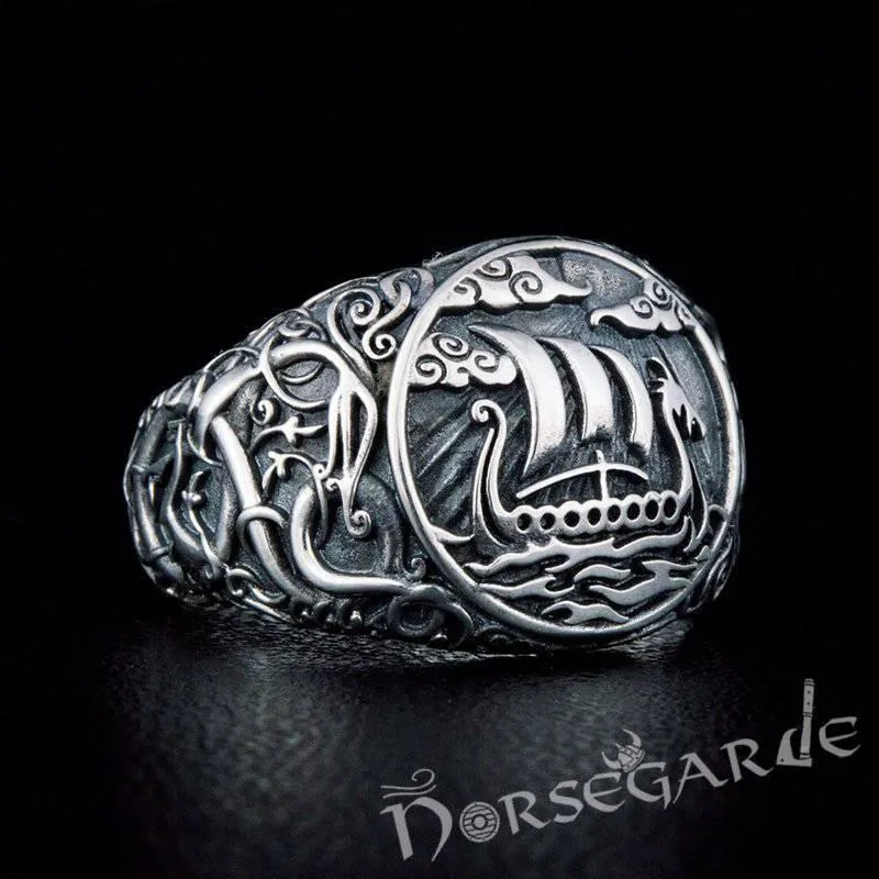 Handcrafted Urnes Style Drakkar Ring - Sterling Silver