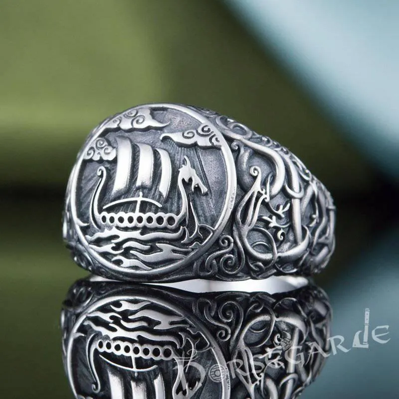 Handcrafted Urnes Style Drakkar Ring - Sterling Silver