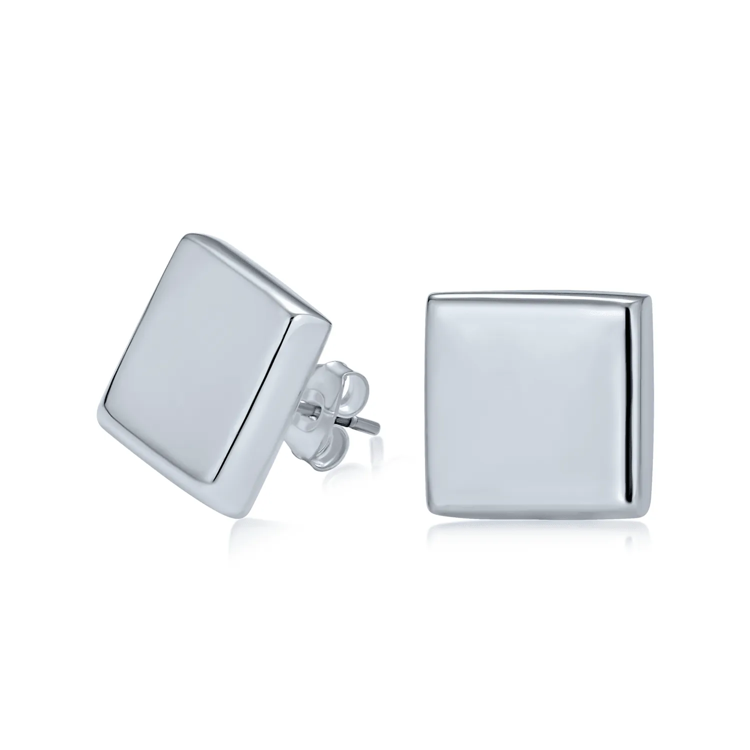 Initials Monogram Alphabet Square Round Flat Stud Earrings .925 Silver