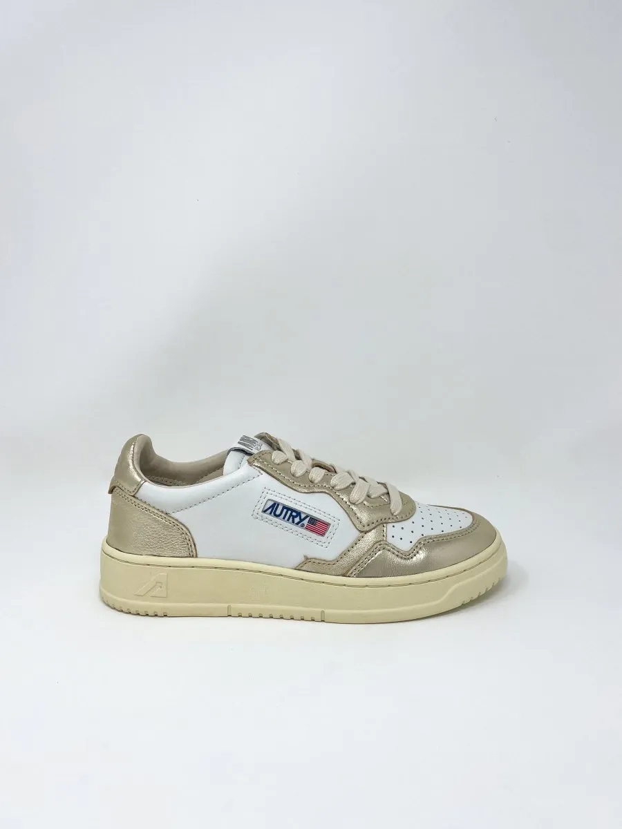 Medalist Low Bicolor Sneakers in White/Platinum Leather