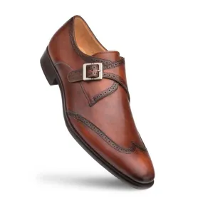 Mezlan Forest Cognac Calfskin Leather Men’s Modern Wing Tip Monk Strap