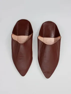 Moroccan Mens Pointed Babouche Slippers, Chocolate