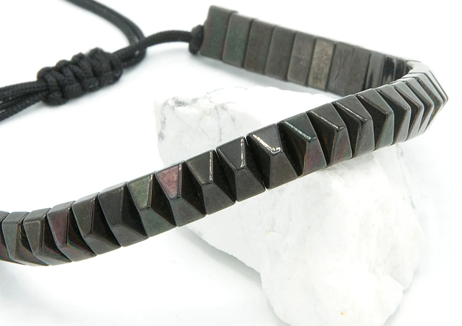 Natural Men's Black Hematite Pyramid Stone 6mm Spiritual Healing Bracelet Fathers Day Gift