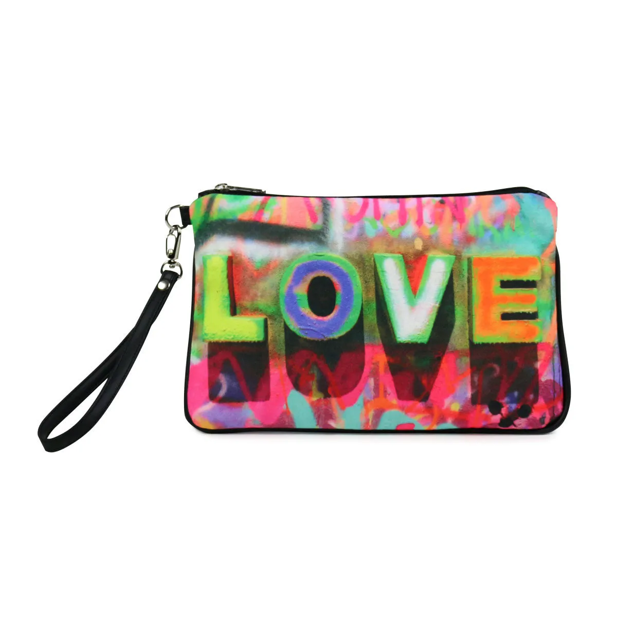 "LOVE Graffiti" Eco Canvas Vegan Clutch/Crossbody Bag (Multicolored )