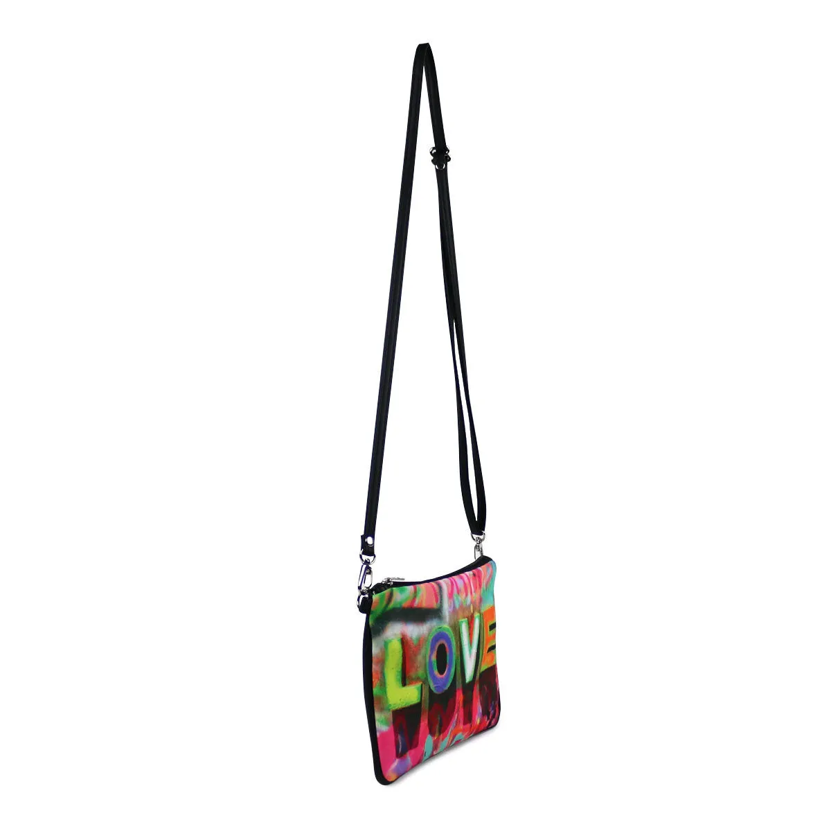 "LOVE Graffiti" Eco Canvas Vegan Clutch/Crossbody Bag (Multicolored )