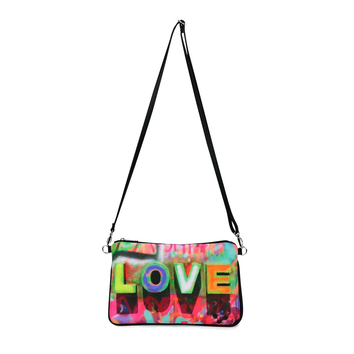 "LOVE Graffiti" Eco Canvas Vegan Clutch/Crossbody Bag (Multicolored )