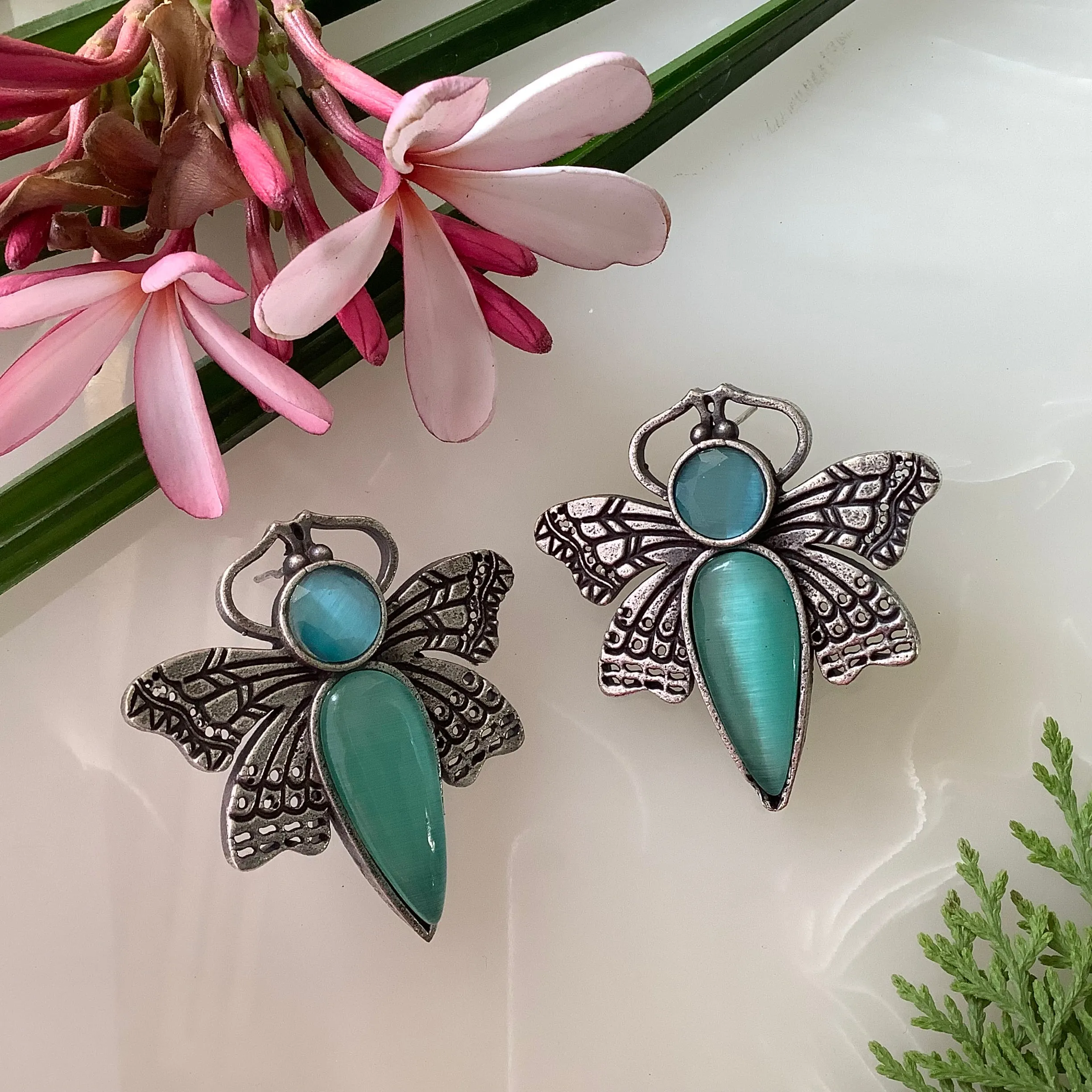 Salvanity German Silver Trendy Dragon Fly Earrings