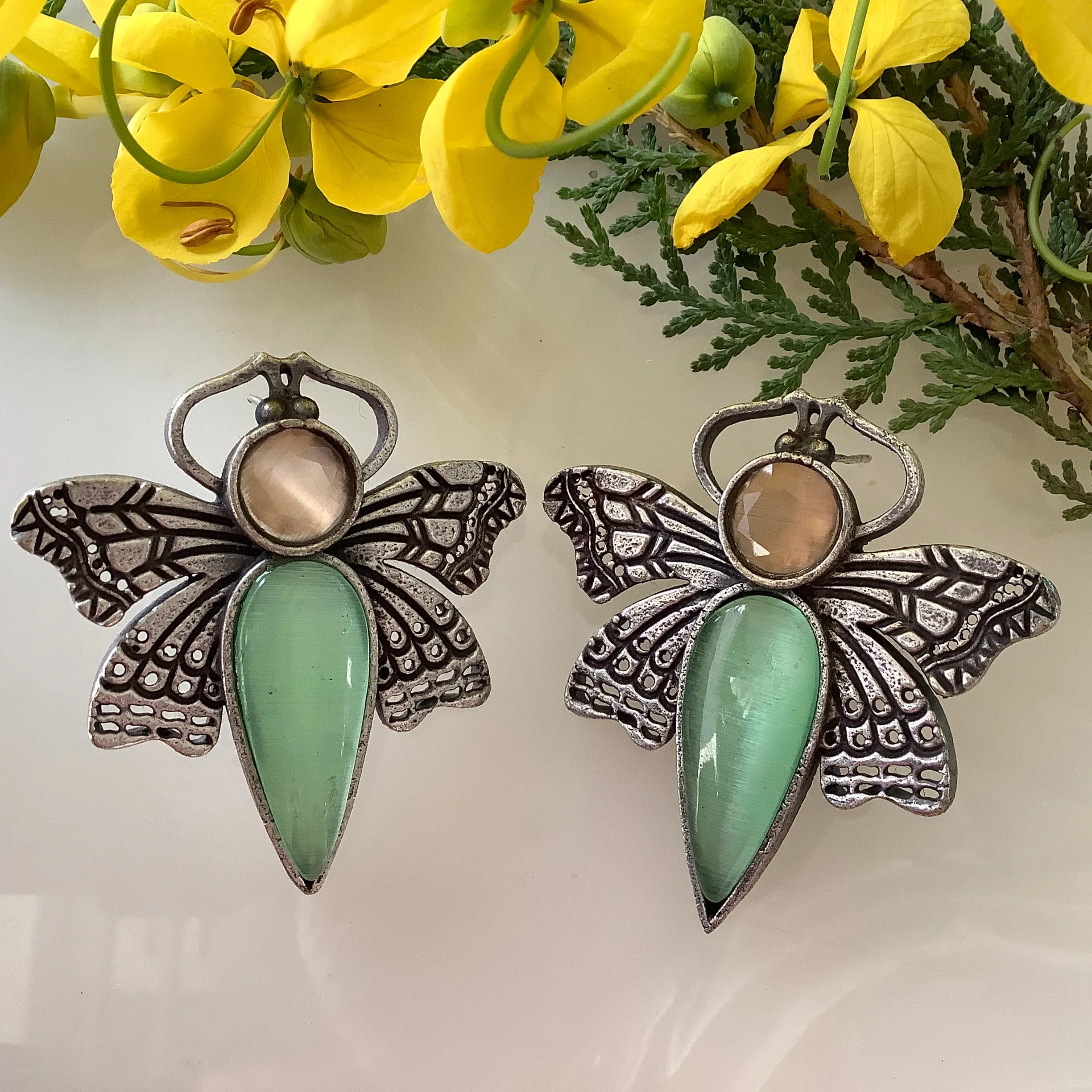 Salvanity German Silver Trendy Dragon Fly Earrings