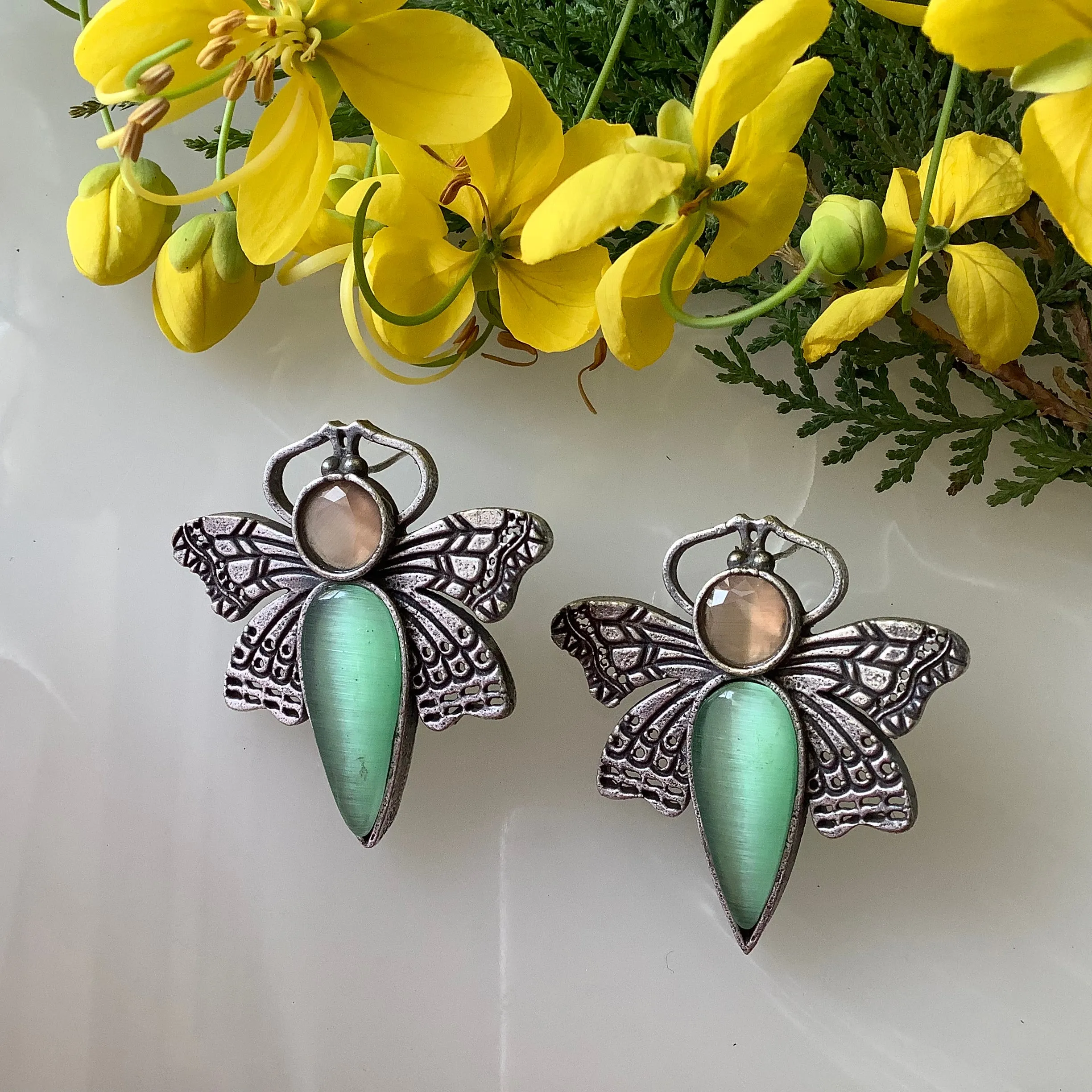 Salvanity German Silver Trendy Dragon Fly Earrings