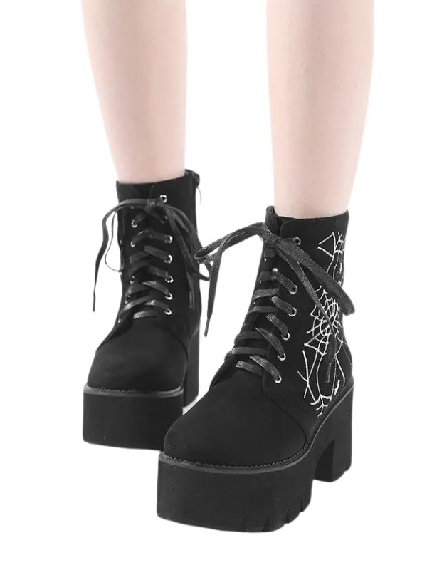 Spider Web Velvet Ankle Boots