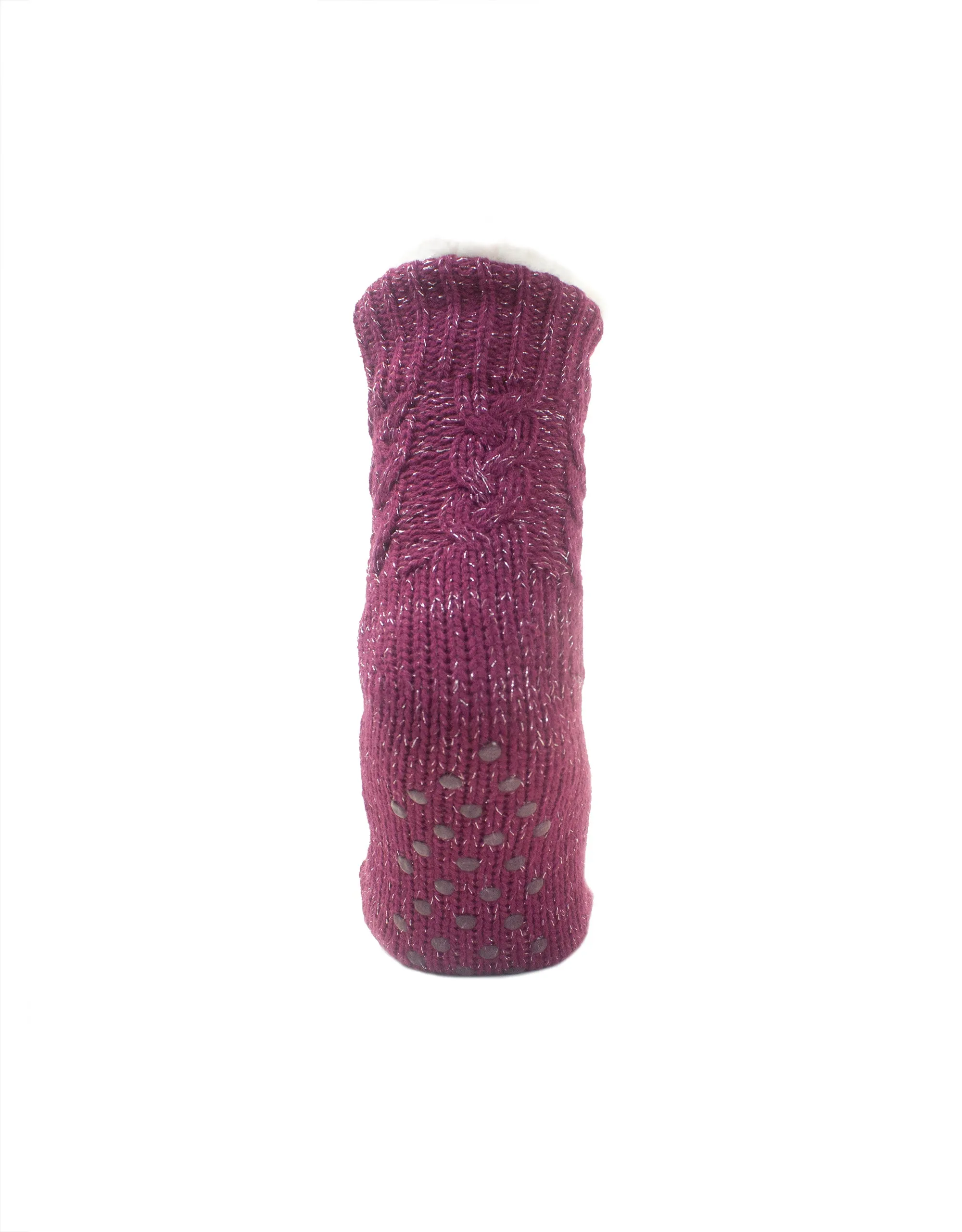 The Margot Slipper Sock - Berry/Silver Lurex