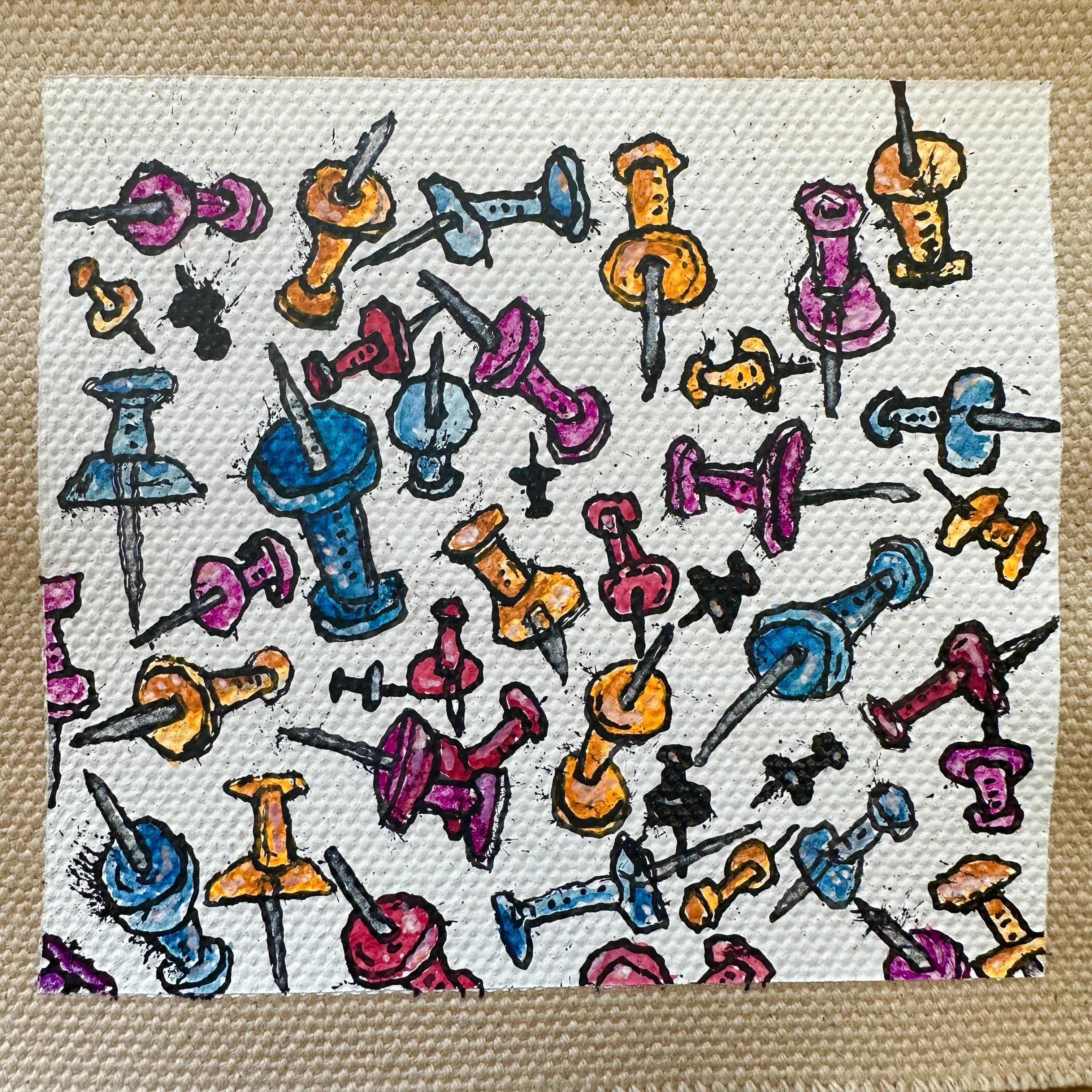 Thumb tacks canvas painting