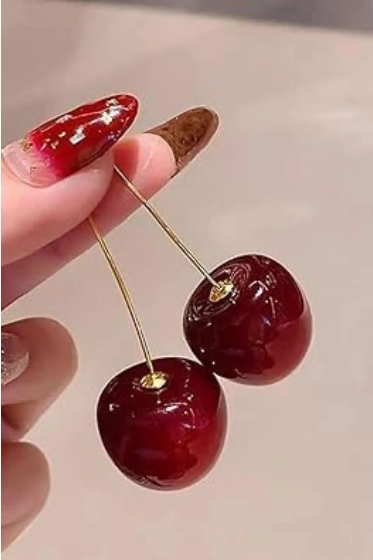 Trendy Glass Cherry Thread Needle Korean Earrings