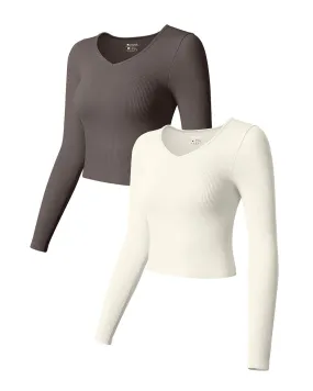 V Neck Long Sleeve Crop Tops