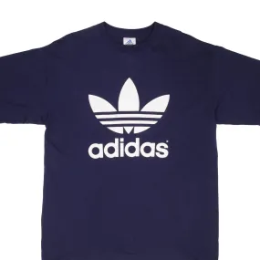 VINTAGE ADIDAS SPELLOUT 1990S NAVY BLUE TEE SHIRT SIZE LARGE MADE IN USA