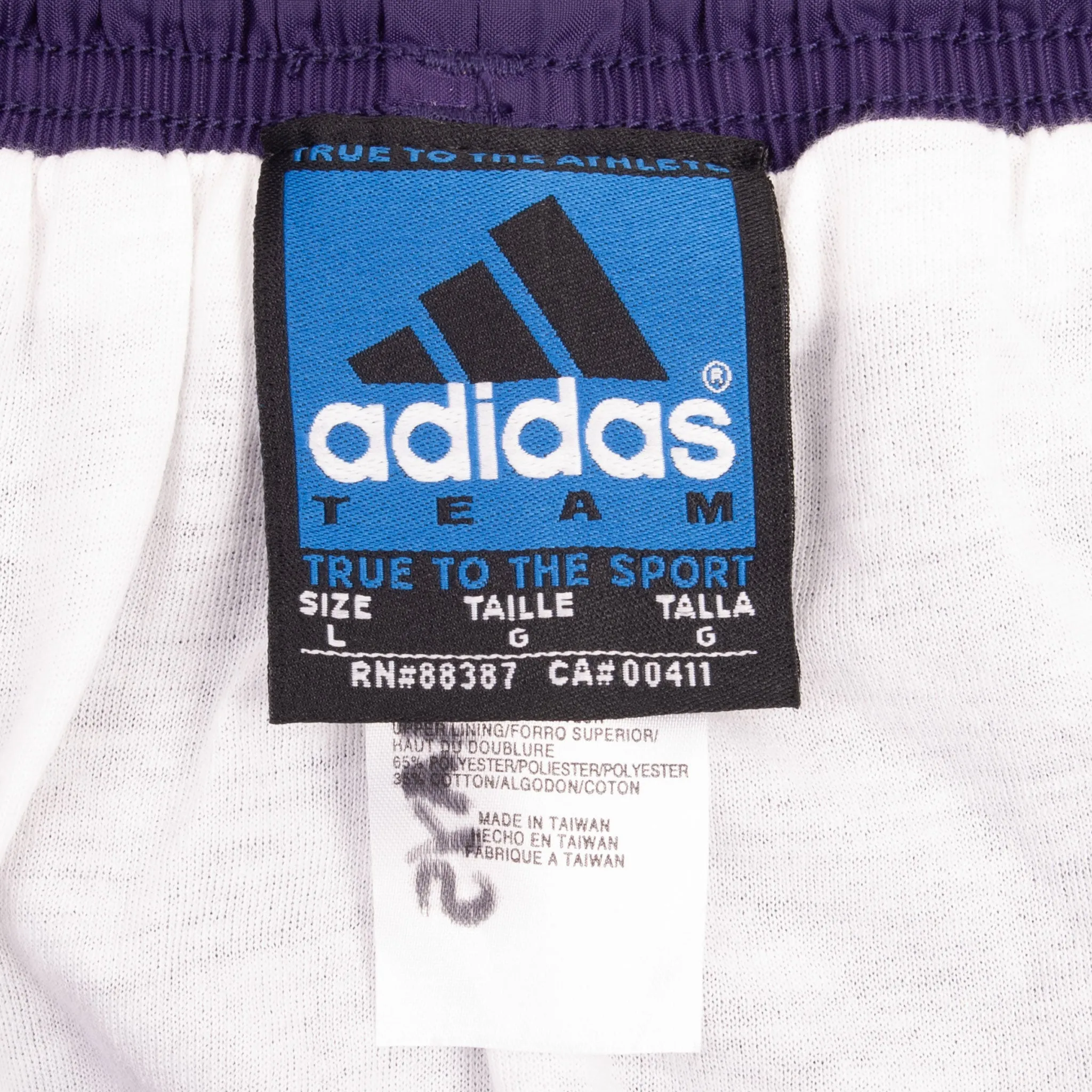 VINTAGE ADIDAS THREE STRIPES PURPLE NYLON TRACK PANTS 1990S SIZE LARGE