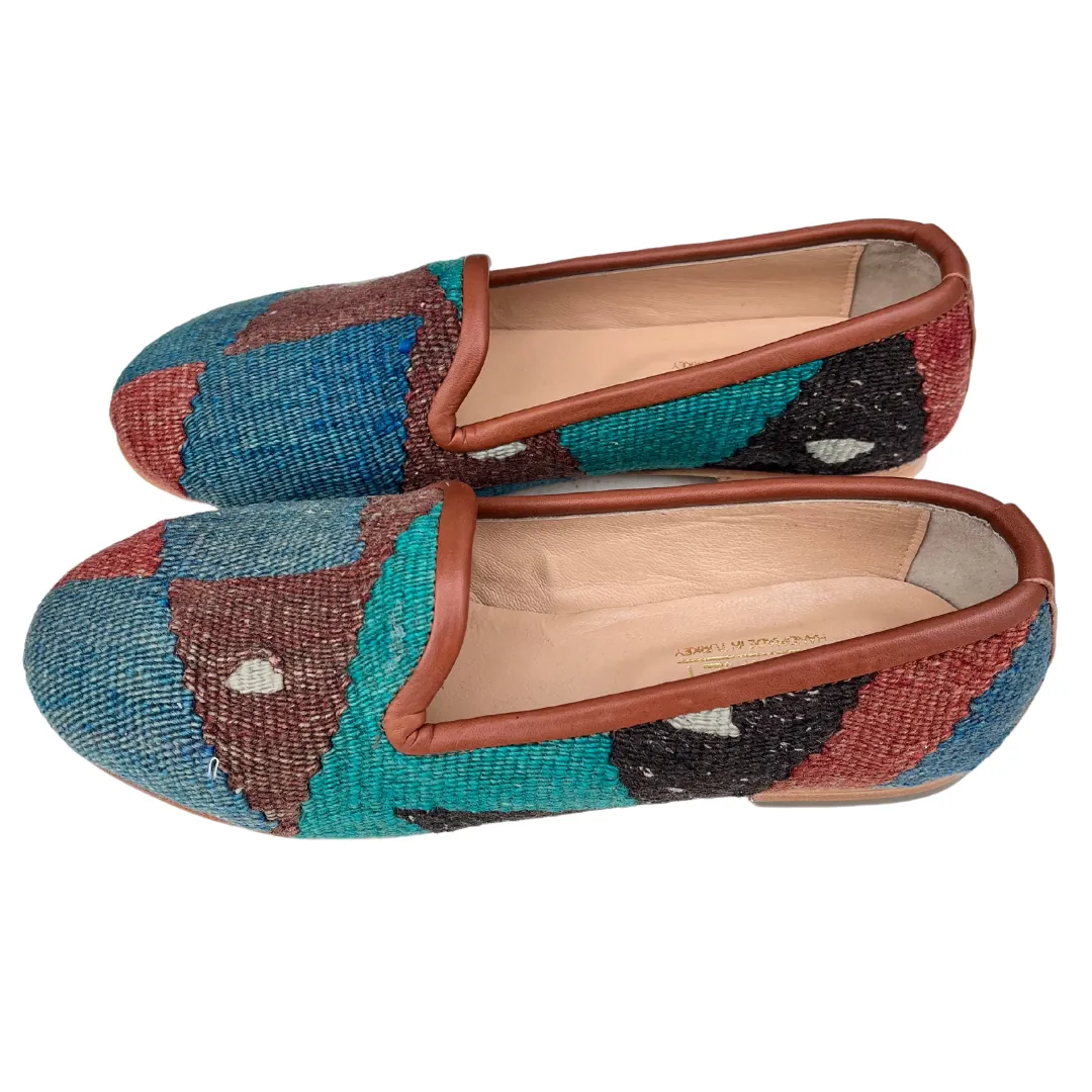 Women's Turkish Kilim Loafer | Muted Blue Multicolor