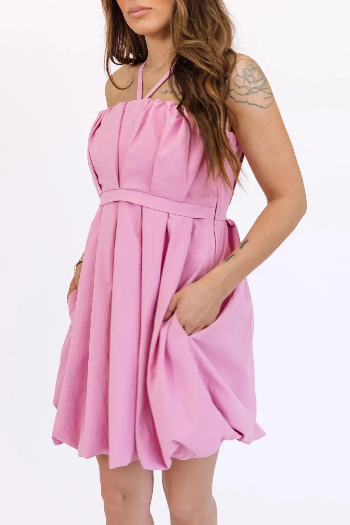 Wren Pink Bubble Hem Mini Dress - Final Sale